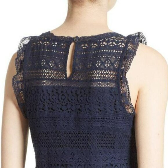 Joie Blouse Womens Large Blue Sleeveless Round Neck Cotton Lace Ruffle Lupe - Picture 5 of 8